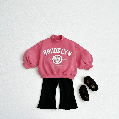 Spring and Autumn Korean Style Girls' Suit Pure Cotton Category A Children's Casual Sweatshirt Little Girl's Flare Pants Two-piece Spring Suit