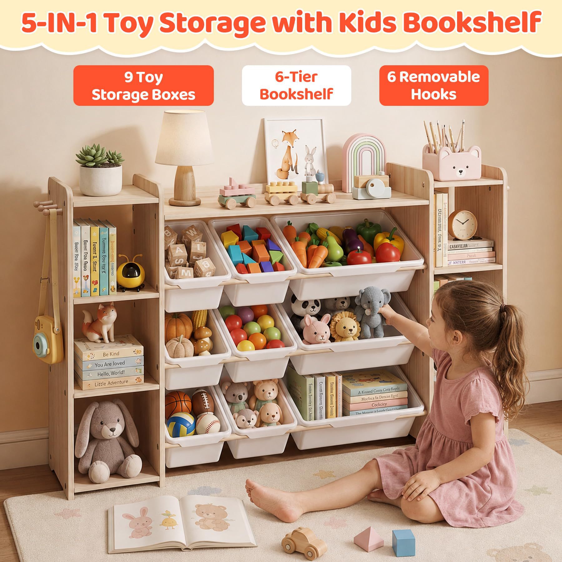 Cross-border Solid Wood Multi-layer Montessori Kindergarten Toy Storage Shelf Organizer Cabinet Children's Bookshelf Toy Rack