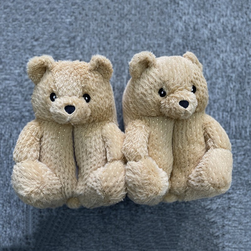 亮点浅棕泰迪熊拖鞋