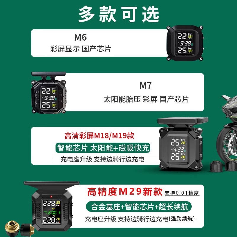 Suitable for Jinghu M9 motorcycle solar-powered tire pressure monitor, internal and external tire pressure detection for motorcycles and electric vehicles