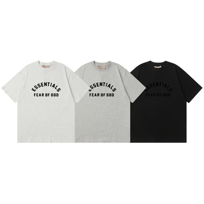 Wang Jiaer의 FOG American 트렌디 브랜드 ESSENTIALS 멀티 라인 블랙 스몰 터틀넥 루즈 반팔 티셔츠 남성용