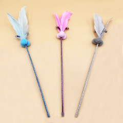 Manufacturer's feather steel wire cat teaser with balls, bells, and a long, chew-resistant handle, fairy wand cat toy, cat teaser stick