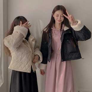 South Korea Dongdaemun Autumn and Winter New Lamb Wool Stitching Cotton-padded Coat Solid Color All-match Casual Loose Women's Top