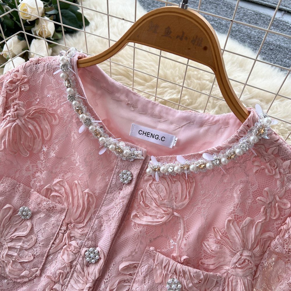 French Style Lace Patchwork Top And Skirt Set for Women Sexy Slimming Temperament Two-Piece Summer Outfit_ecoleips.com
