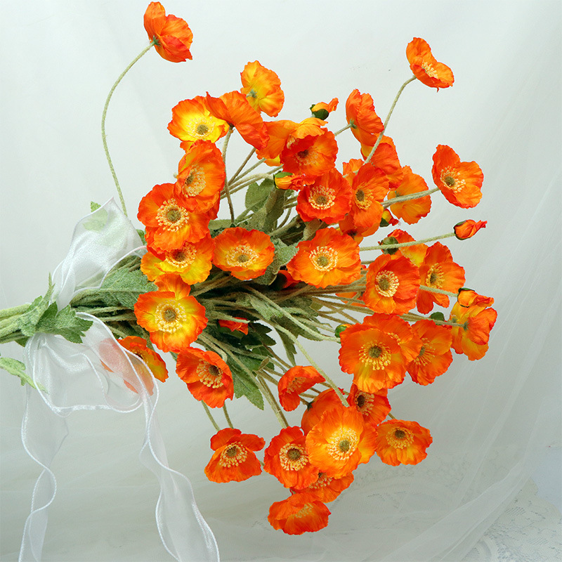 High-end poppy flower simulation decoration living room table fake flower decoration simulation flower high-level realistic simulation bouquet