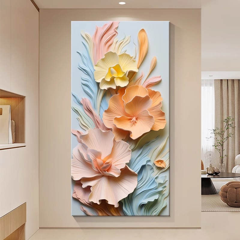 Cream Style Stereo Relief Flower Entrance Decorative Painting Abstract Art Corridor Aisle End Mural Living Room Hanging Painting