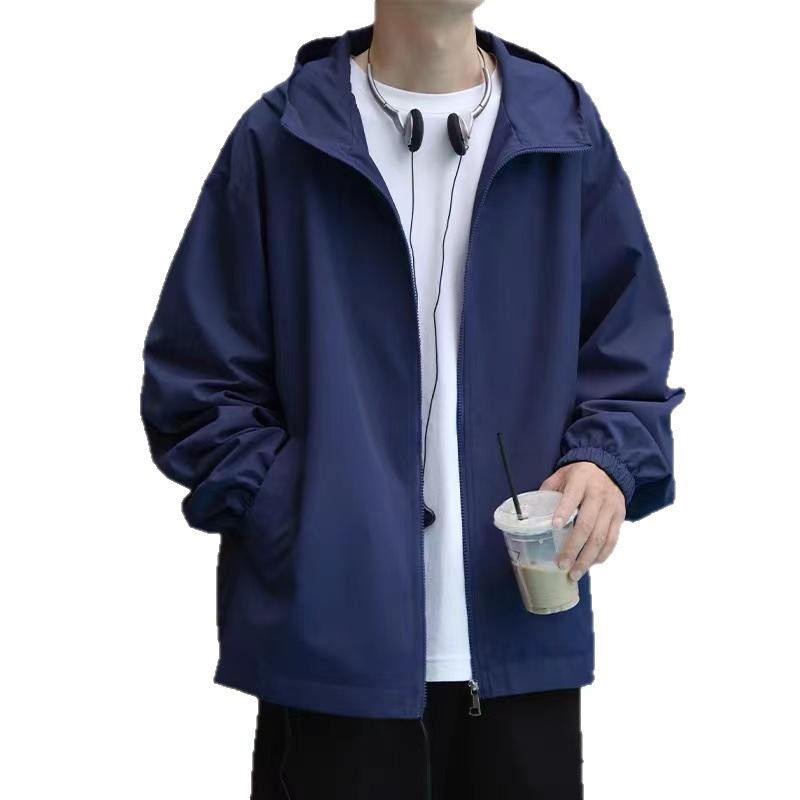 春夏のフード付き薄手ジャケット、メンズ多用途ハンサムルーズバージョンカジュアルトレンディブランド防水日焼け止めジャケット|undefined