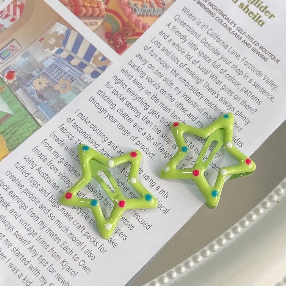 17＃彩色波点星星发夹【绿色】1只