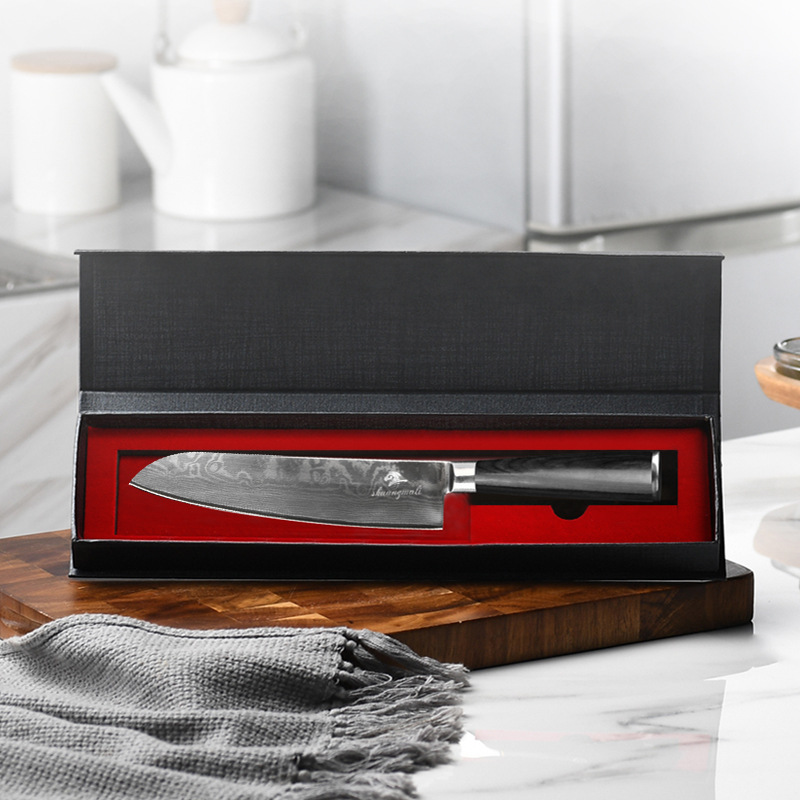 Cuchillo de chef de acero de Damasco de 8 pulgadas, cuchillo de cocina con mango de acero inoxidable, cuchillo para cortar carne, envío transfronterizo para uso doméstico image 4