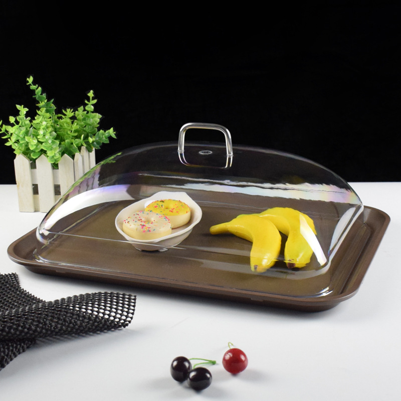 Bandeja de verduras con tapa transparente de aislamiento térmico cubierta de polvo cubierta de alimentos restaurante yuezi Club plato de comida antideslizante de plástico