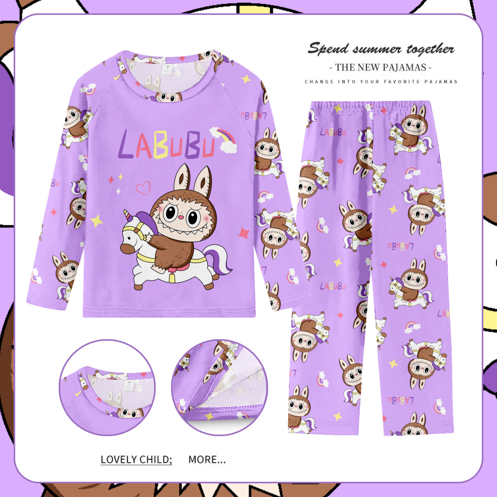 Pijamas de las niñas del sudeste de Asia Primavera y Otoño de manga larga traje de los niños de dibujos animados Linda niña bebé desgaste del hogar otoño desgaste exterior