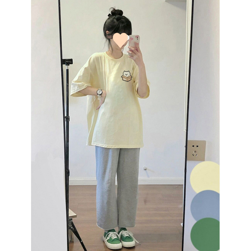 日本の甘い風の子猫の綿の夏の半袖は女子学生の新型のゆったりしていてかわいいです。|undefined