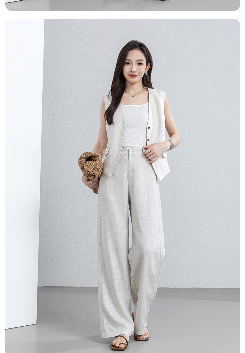 Áo vest gile nữ cổ chữ V chất liệu linen phối sợi Tencel, dáng suông nhẹ, thích hợp mặc ngoài đi làm — Áo gi lê - 65308 Mochamus chi tiết 29