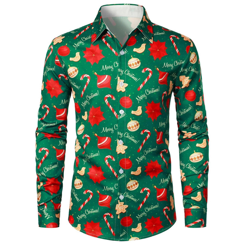 Teum European and American Takeaway Amazon Cross-Border Floral Shirt Men's Holiday Pattern Trendy Versatile Slim Long-Sleeved Shirt