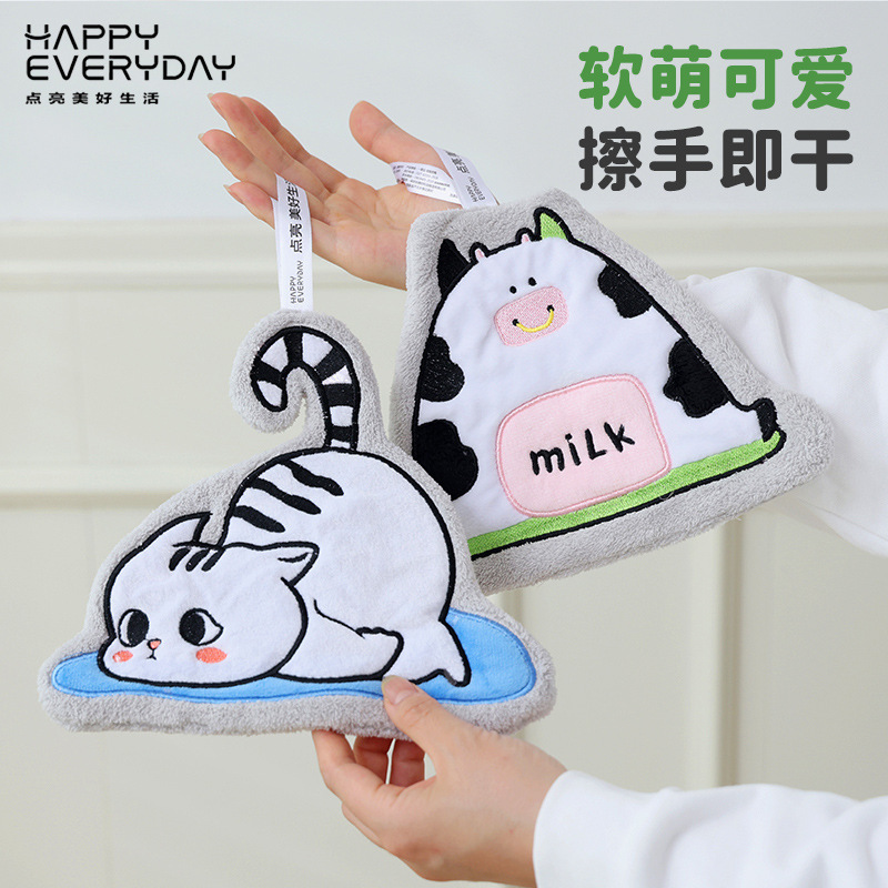 Designer Coral Fleece Towel Hanging Towel Absorbent Cute Kitchen Bathroom Rag Thickened Handkerchief Square Towel