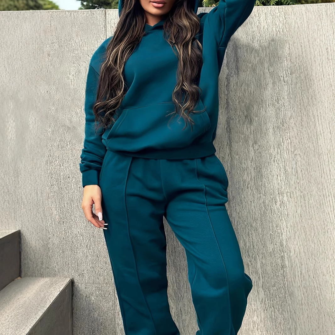 Women's Autumn Winter Hooded Sweatshirt And Straight Leg Pants Set Plus Size Clothing Popular_ecoleips.com