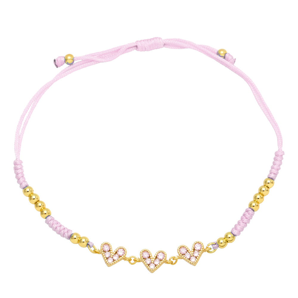 Fashion Colorful Heart-Shaped Inlay Zircon Braided Copper Bracelet