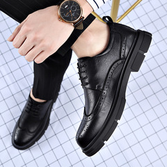 隱形內增高休閒小皮鞋男韓版潮流百搭青少年英倫髮型師布洛克男鞋