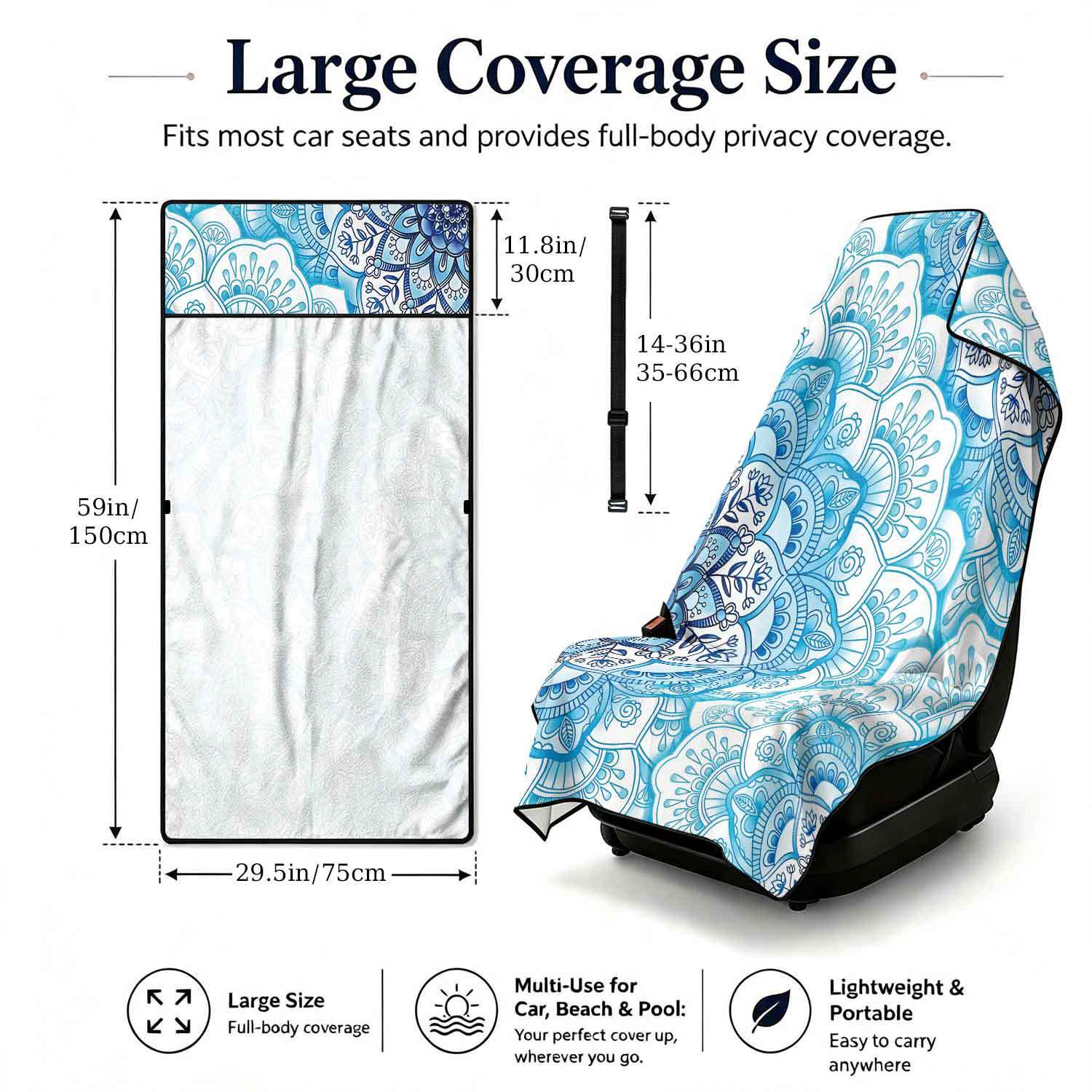 Printed bath towel and car seat cover 2-in-1, ultra-fine fiber outdoor beach and car dual-use universal seat cushion
