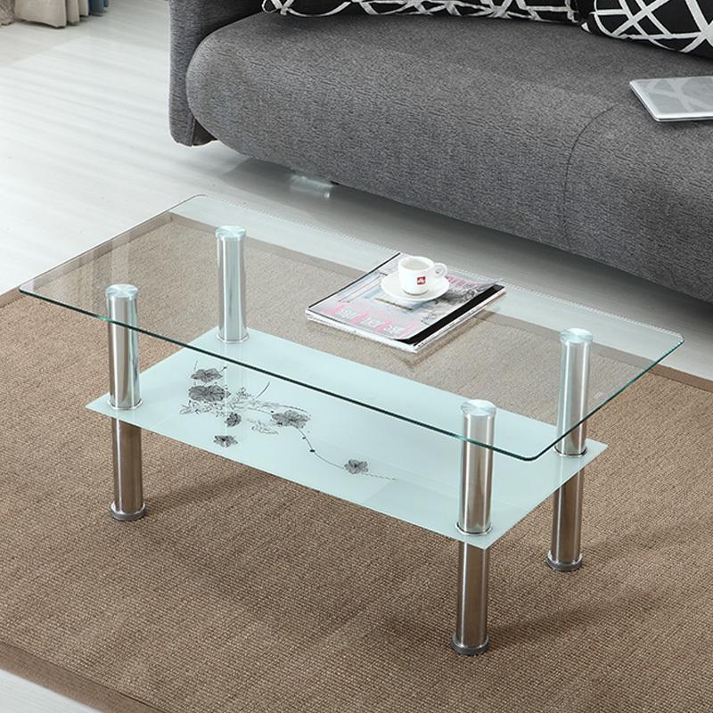 Living Room Simple Glass Coffee Table Rectangular Simple Tempered Double-Layer Transparent Table Small Apartment Home Small Tea Table