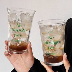 Ins韓国式グリーンアルファベットグラス大容量朝食ミルクカップコーヒーカップ高颜値カップシンプル