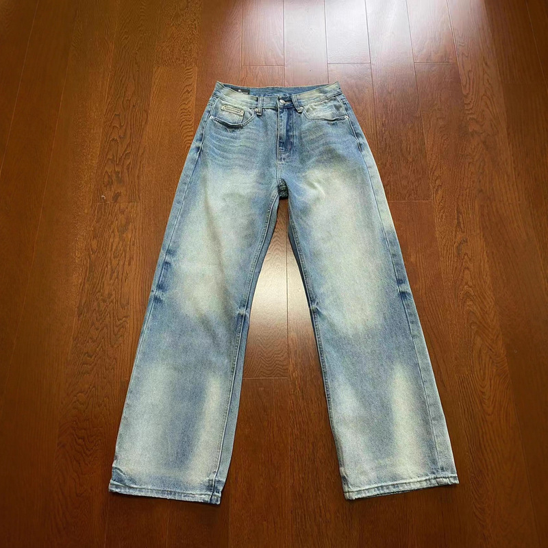 2021m Niuwang Series 05 A-Line Washed Blue Straight Pants Loose Cleanfit Jeans for Men and Women