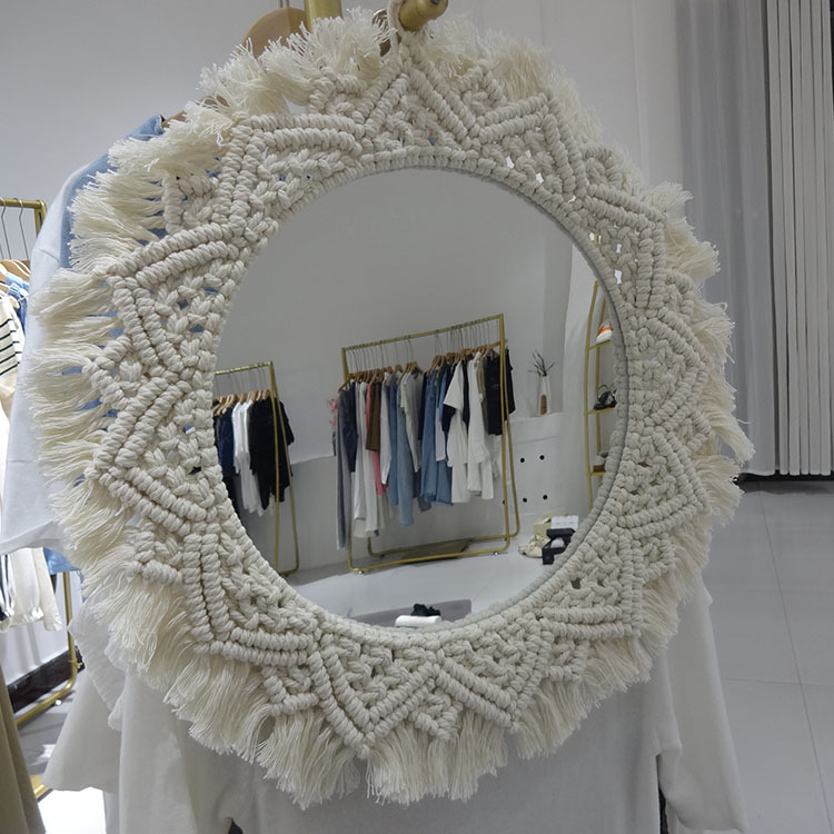 批發(fā)創(chuàng)意編織棉繩鏡子家具裝飾化妝鏡 浴室床頭臥室壁掛裝飾鏡子