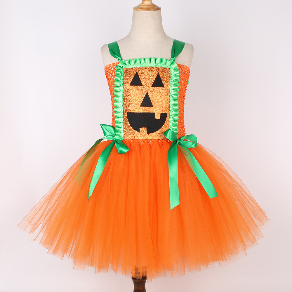 Costume da zucca per bambini, arancione, divertente, in tulle a rete, per bambine, per travestimenti COSPLAY_voghion.com