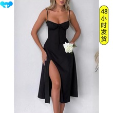 Women's Summer Black Romantic Halter Dress Women Waisted女装