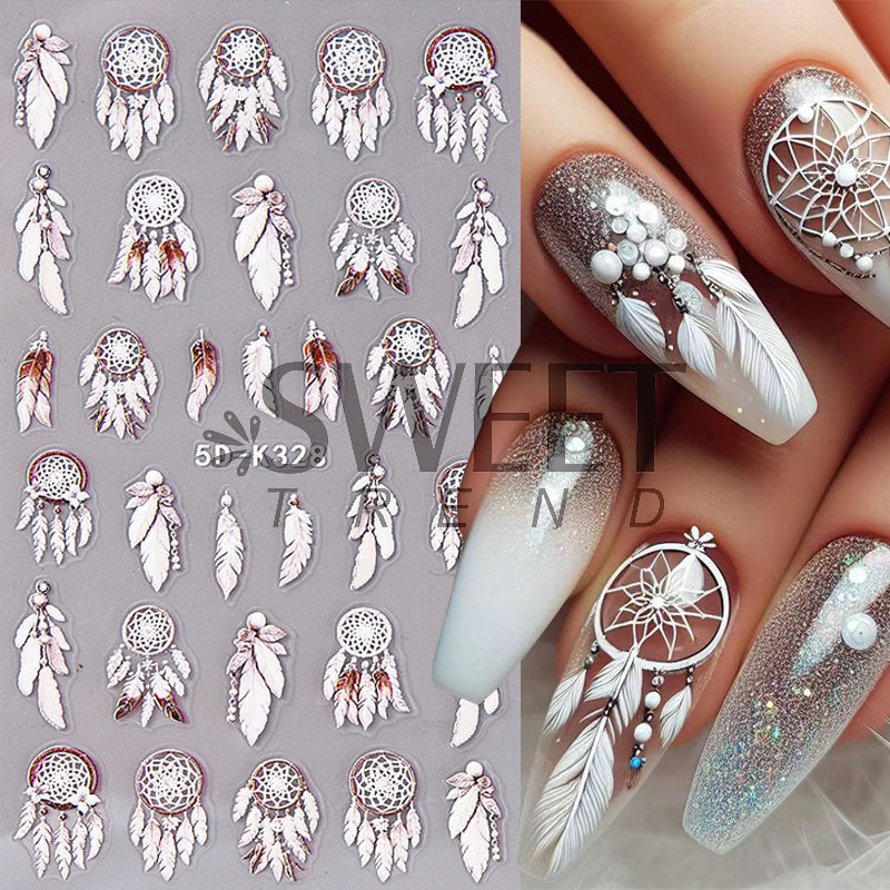 Foreign trade cross-border new nail stickers 5D relief three-dimensional owl feather dream catcher autumn and winter nail stickers Foreign trade cross-border new nail stickers 5D relief three-dimensional owl feather dream catcher autumn and winter nail stickers