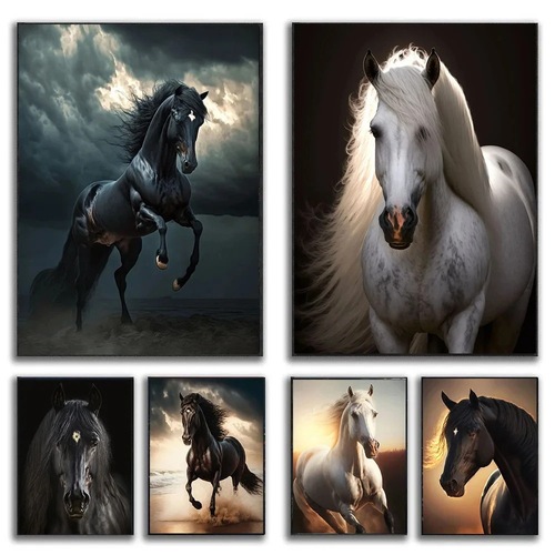 Minimalist Black Horse Poster & Entranceway Hanging Art—2024 New Design for Living Room, Sofa Backdrop, and Meter Box Decoration—Simple Style