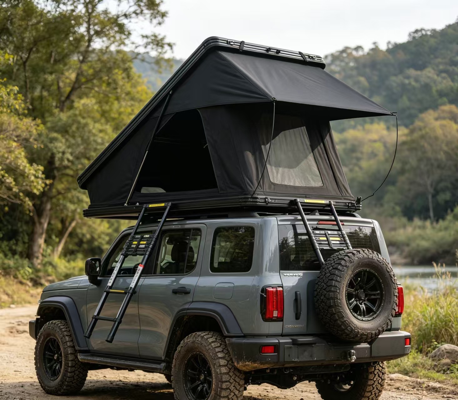 Roof Tent with Aluminum Shell, Triangular, Fully Automatic Hydraulic, for Suvs and Off-Road Vehicles, Outdoor Camping, Thickened Waterproof Tent