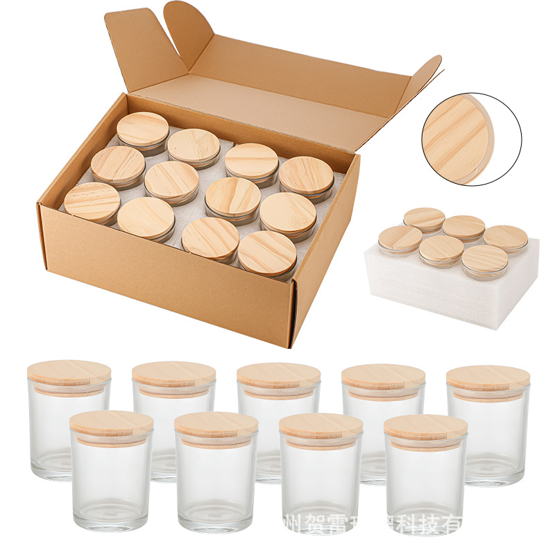 Copa de velas de aromaterapia de vidrio de Amazon Copa de velas con tapa de bambú y madera Juego de 24 Velas para dormitorio en casa Taza de vidrio