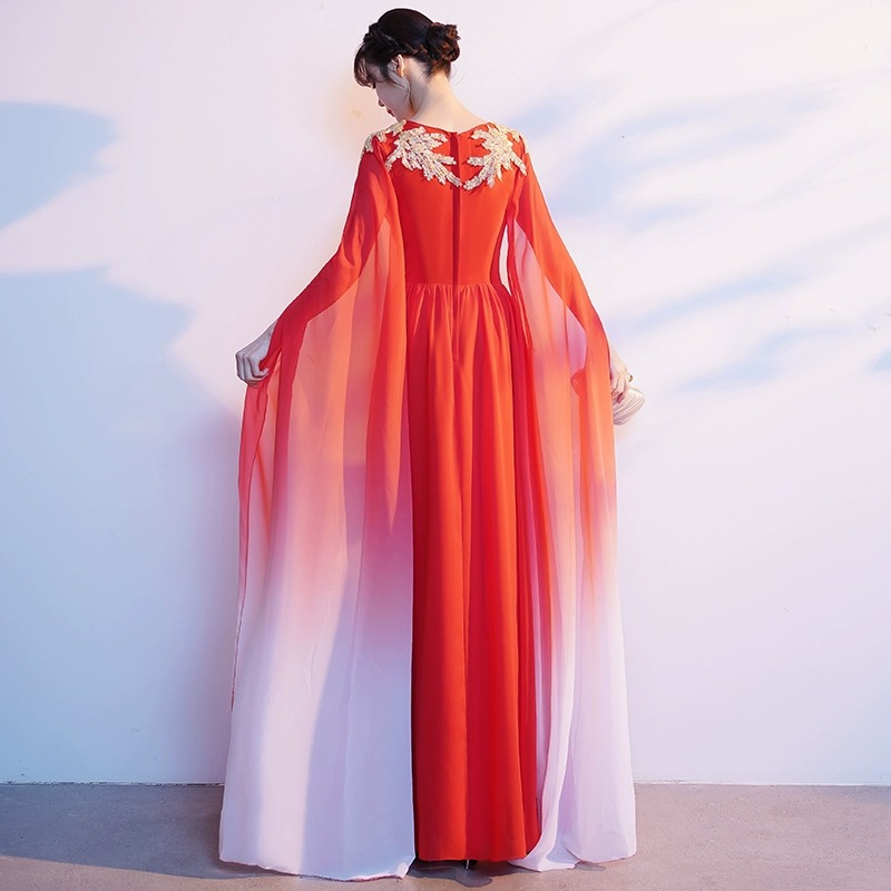 Estilo chino coro traje de las mujeres vestido elegante poesía recitación traje elegante adulto guzheng rendimiento vestido image 4