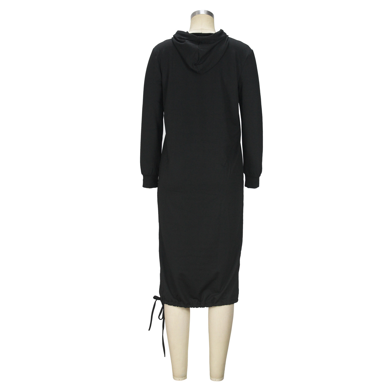 Autumn Winter Long Lace up Hem Dress Hooded Sweater Midi Dress for Women