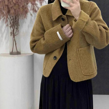 秋冬小个子羊毛双面呢 减龄短款翻领羊毛毛呢外套女宽松加厚上衣