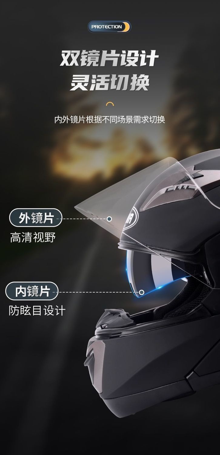 3C Certified Mustang Motorcycle Helmet for Men, Suitable for All Seasons, Dual-Lens Motorcycle Riding Safety Helmet for Women, Winter Warmth