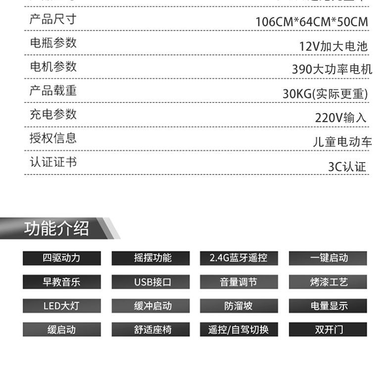 新款儿童电动汽车四轮车大款遥控男女孩宝宝童车儿童玩具车可坐人详情18