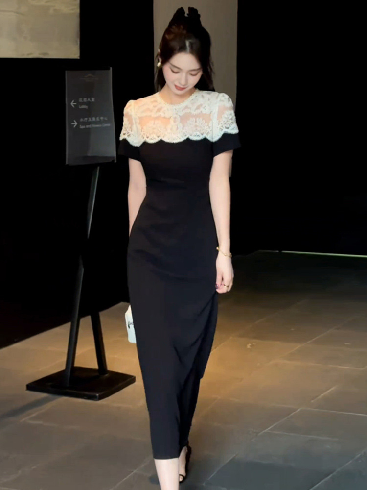 Retro black lace summer dress