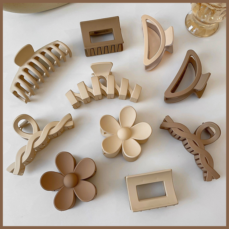 Milk Brown horquilla grande hacia atrás cabeza clip de pelo tocado de las mujeres principios de primavera de alto grado updo tiburón horquilla