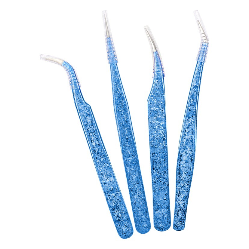 Cross-Border Exclusive Supply of Ice Flower Colored Eyelash Tweezers, Precision Tweezers, Gold Feather Clips, Flowering Tweezers, Eyelash Grafting Tweezers