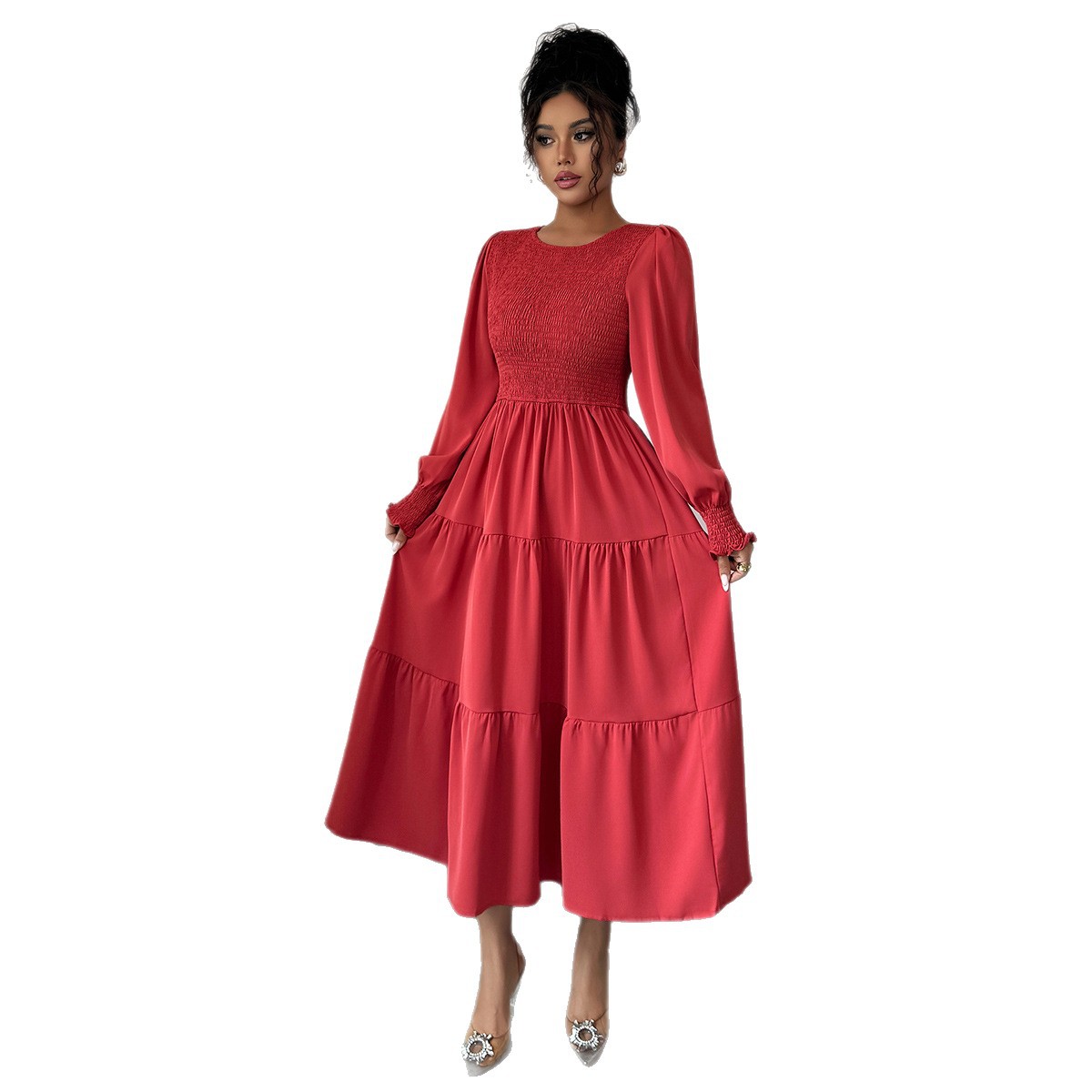 Elegant Long Sleeved Slim Fit Maxi Dress For Women Spring Summer_ecoleips.com