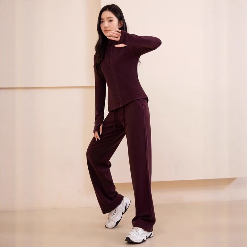 高级感运动服瑜伽服套装女秋冬季立领开衫高腰阔腿休闲裤两件套|undefined