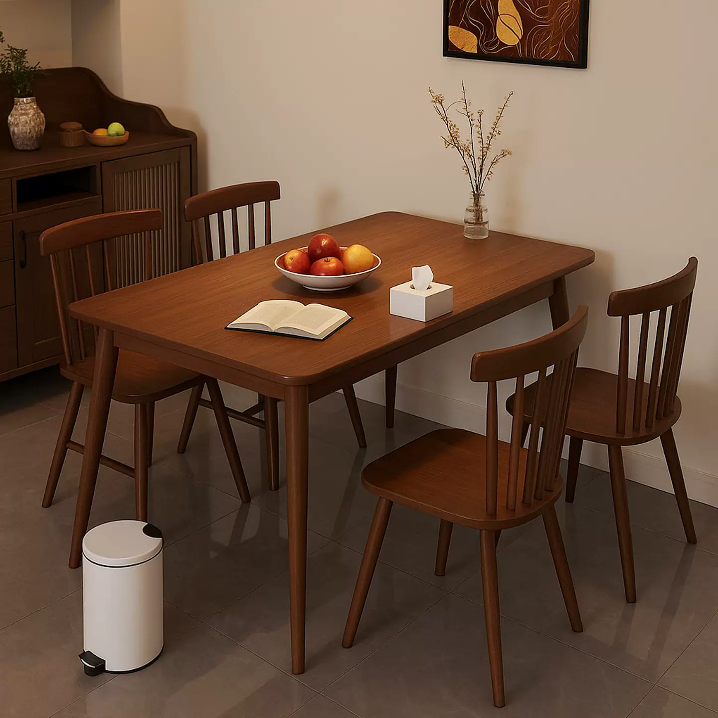 全实木餐桌家用小户型长方形简易吃饭桌子新款黑胡桃色餐桌椅组合