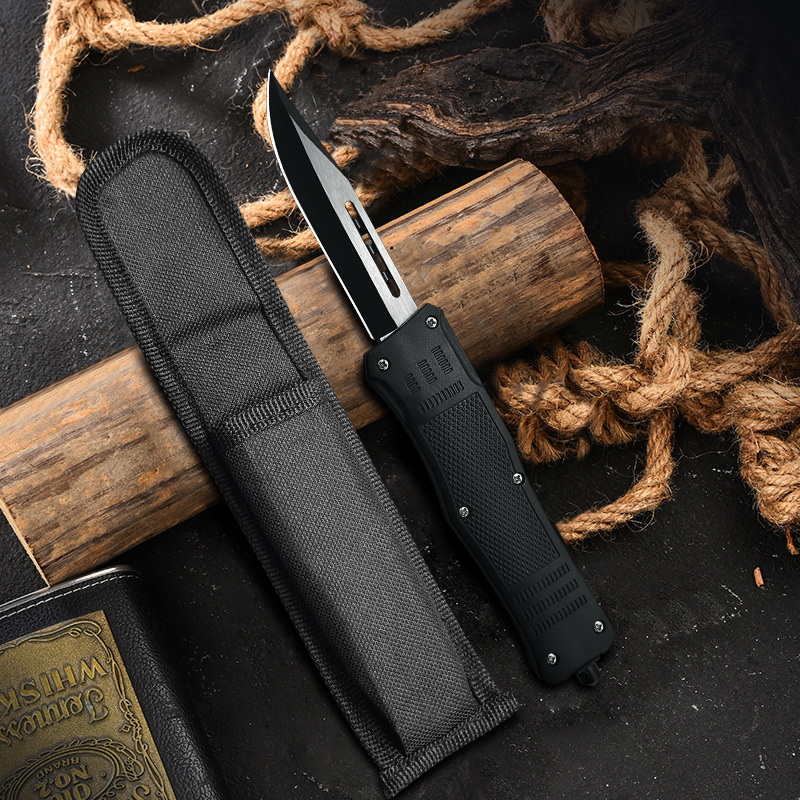 跨境高品质铝合金微技术小刀黑色战术小刀多功能荒野求生刀钓鱼刀