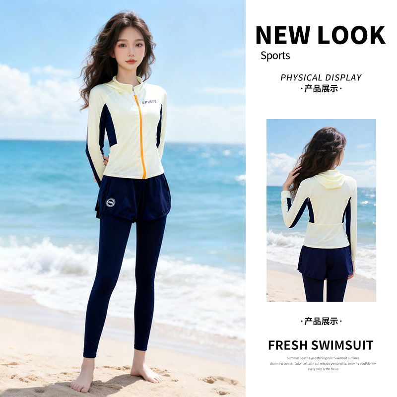 Women's Three-Piece Swimsuit, Long-Sleeved and Long-Pants, Quick-Drying Suit, Slimming Jellyfish Suit, Sun Protection Snorkeling and Surfing Suit
