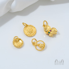 铜镀真金镶锆石小马小鱼上上签花牌吊坠diy手链项链沙金饰品配件