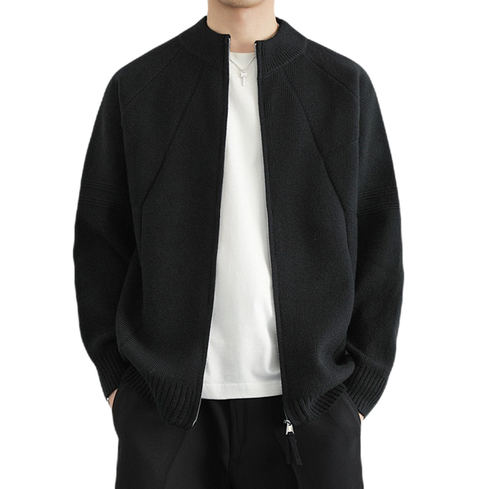 Explosiones transfronterizas de tamaño grande europeo cardigán chaqueta suéter de punto hombre lujo ligero negocio collar cremallera fábrica al por mayor