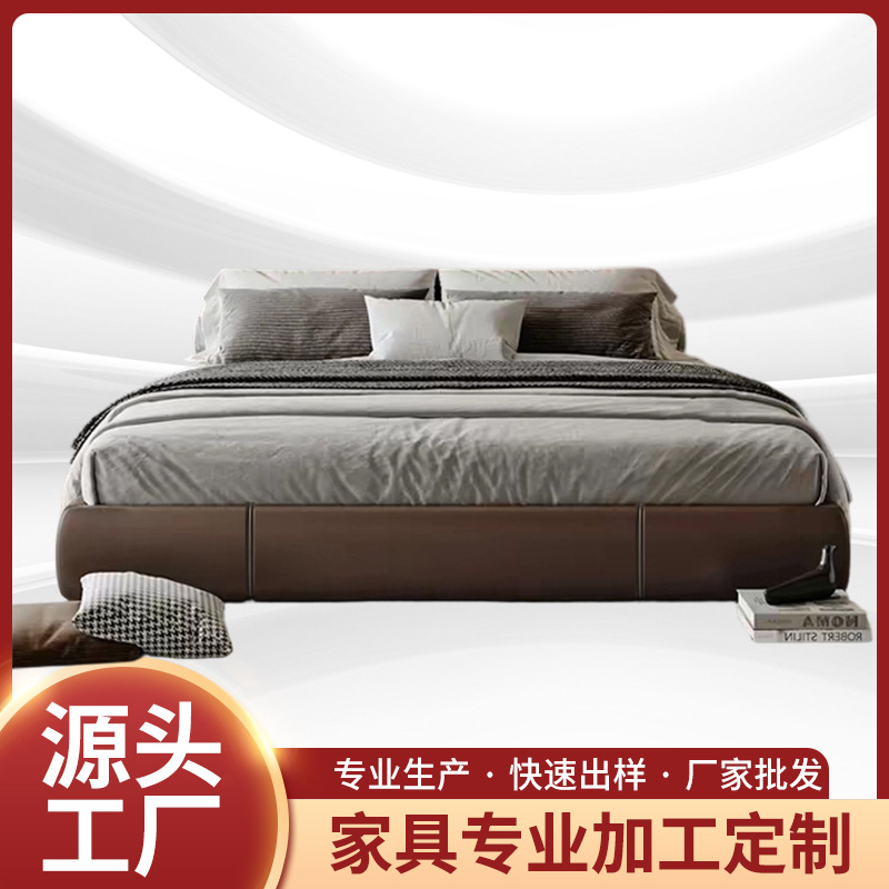 意式极简真皮床头层牛皮双人小户型简约现代成人家用主卧皮艺床