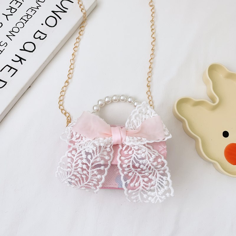 Bolsos de princesa transfronterizos nuevos bolsos de invierno y otoño de encaje de arco de tejido bolsos de mano de chicas cadenas bolsos de mochila accesorios